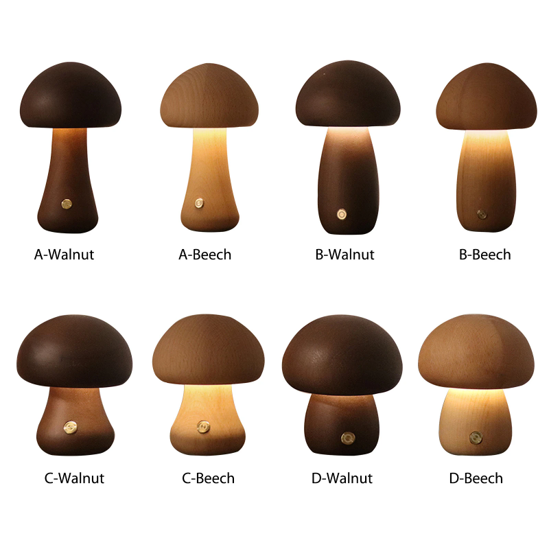 Mushroom Table Lamp - Lampada da comodino in legno con